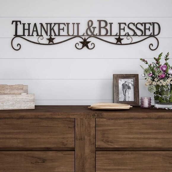 Metal Cutout-Thankful And Blessed Decorative Wall Sign-3D Word Art Home Accent D